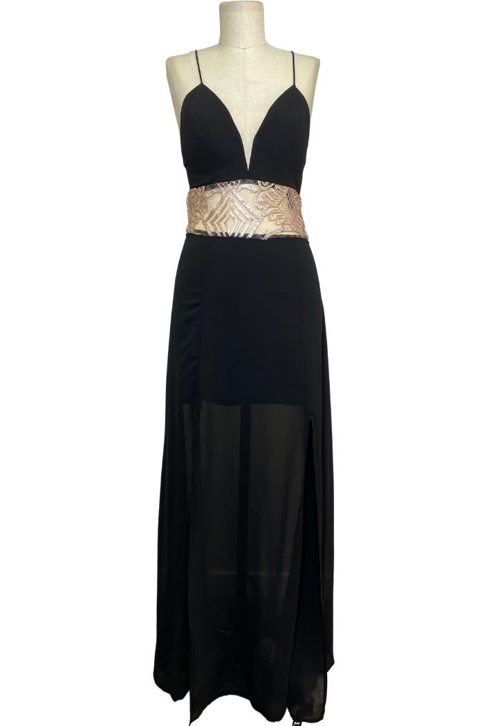 Style M17277B11 Soieblu Size 2 Black Side Slit Dress on Queenly