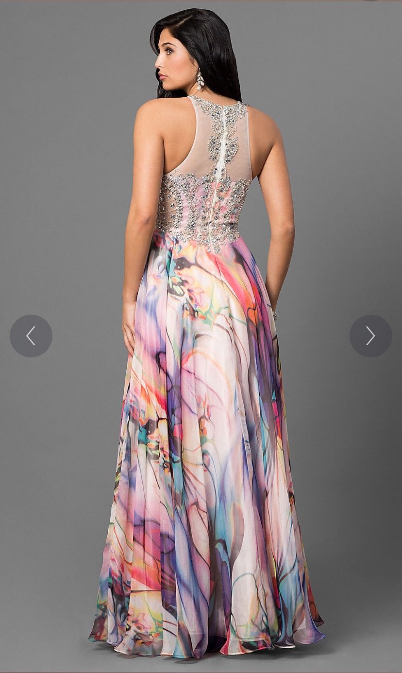 Temptation Size 4 Prom High Neck Sheer Multicolor Ball Gown on Queenly