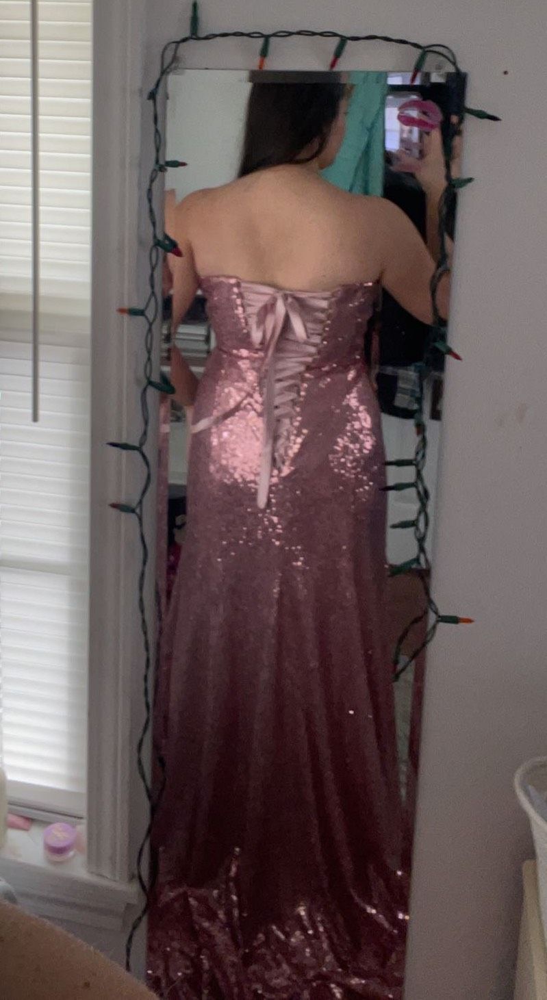 Size 14 Prom Sequined Pink Mermaid Dress on Queenly