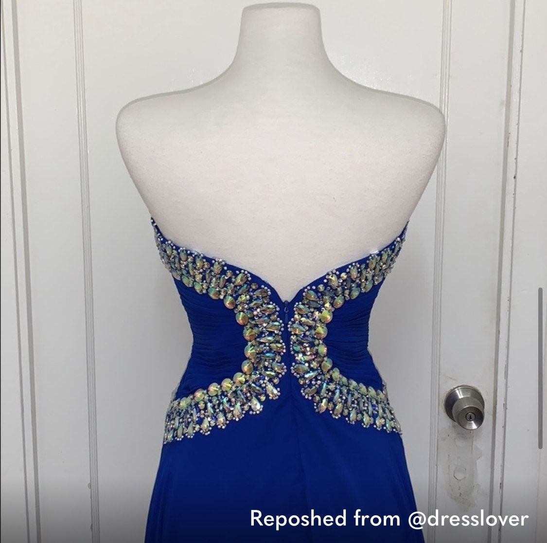 Tony Bowls Size 8 Prom Strapless Sequined Royal Blue Floor Length Maxi on Queenly