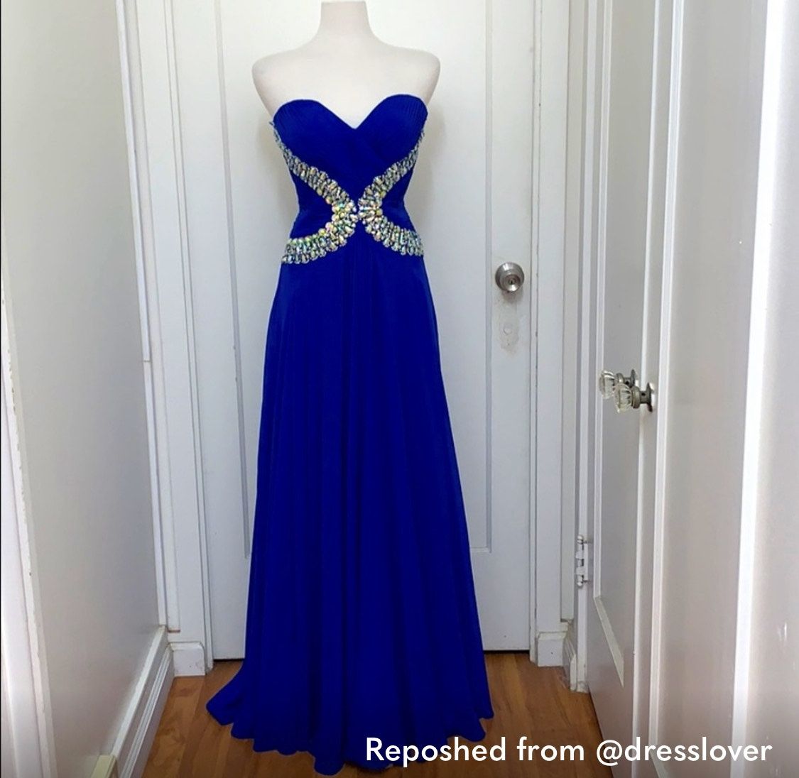 Tony Bowls Size 8 Prom Strapless Sequined Royal Blue Floor Length Maxi on Queenly