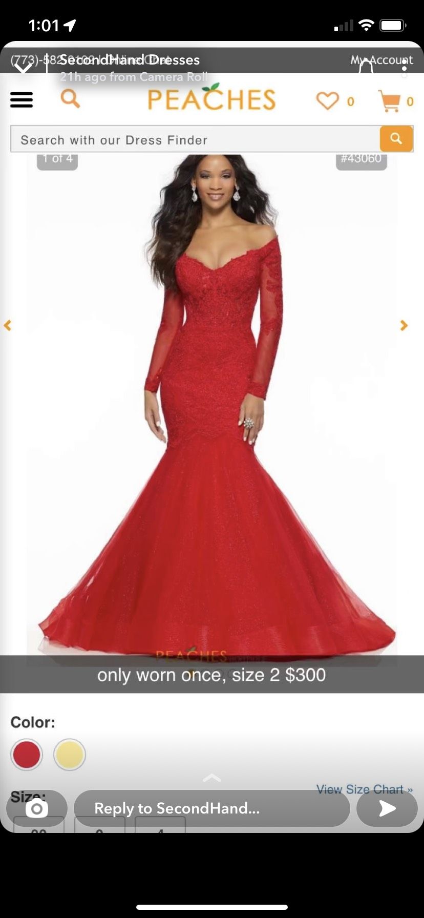 Size 2 Prom Long Sleeve Red Mermaid Dress on Queenly