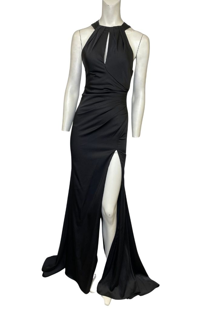 Style 7890 Faviana Size 00 Halter Black Side Slit Dress on Queenly