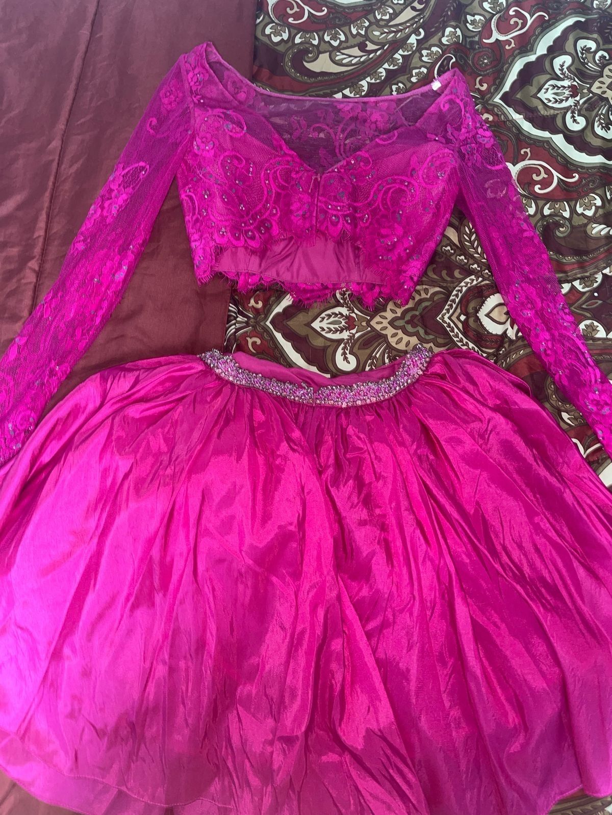Sherri Hill Size 0 Prom Long Sleeve Lace Hot Pink Cocktail Dress on Queenly