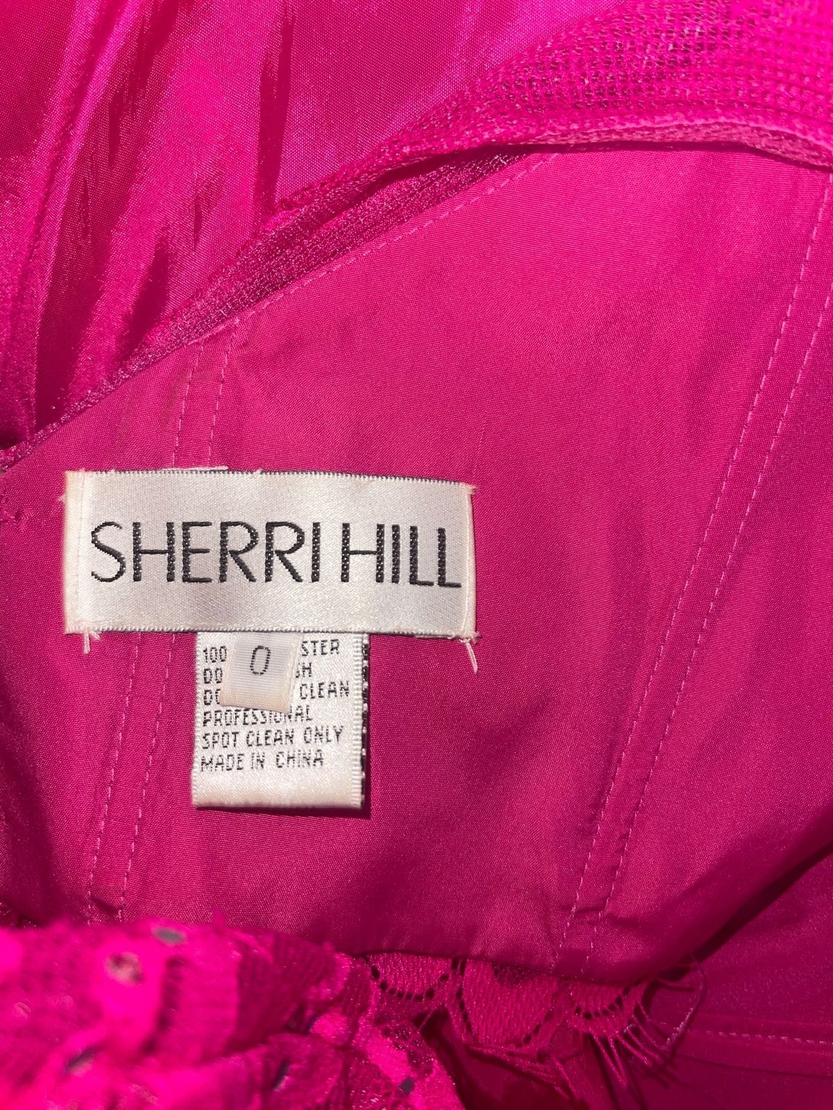 Sherri Hill Size 0 Prom Long Sleeve Lace Hot Pink Cocktail Dress on Queenly