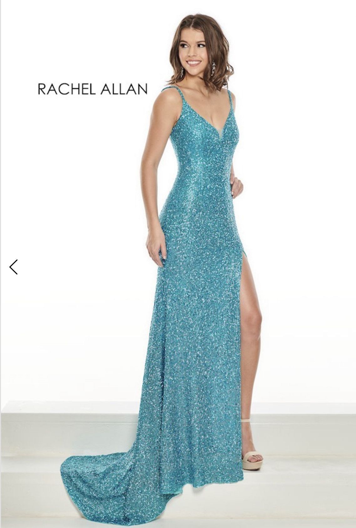 Rachel Allan Size 4 Prom Turquoise Blue Side Slit Dress on Queenly
