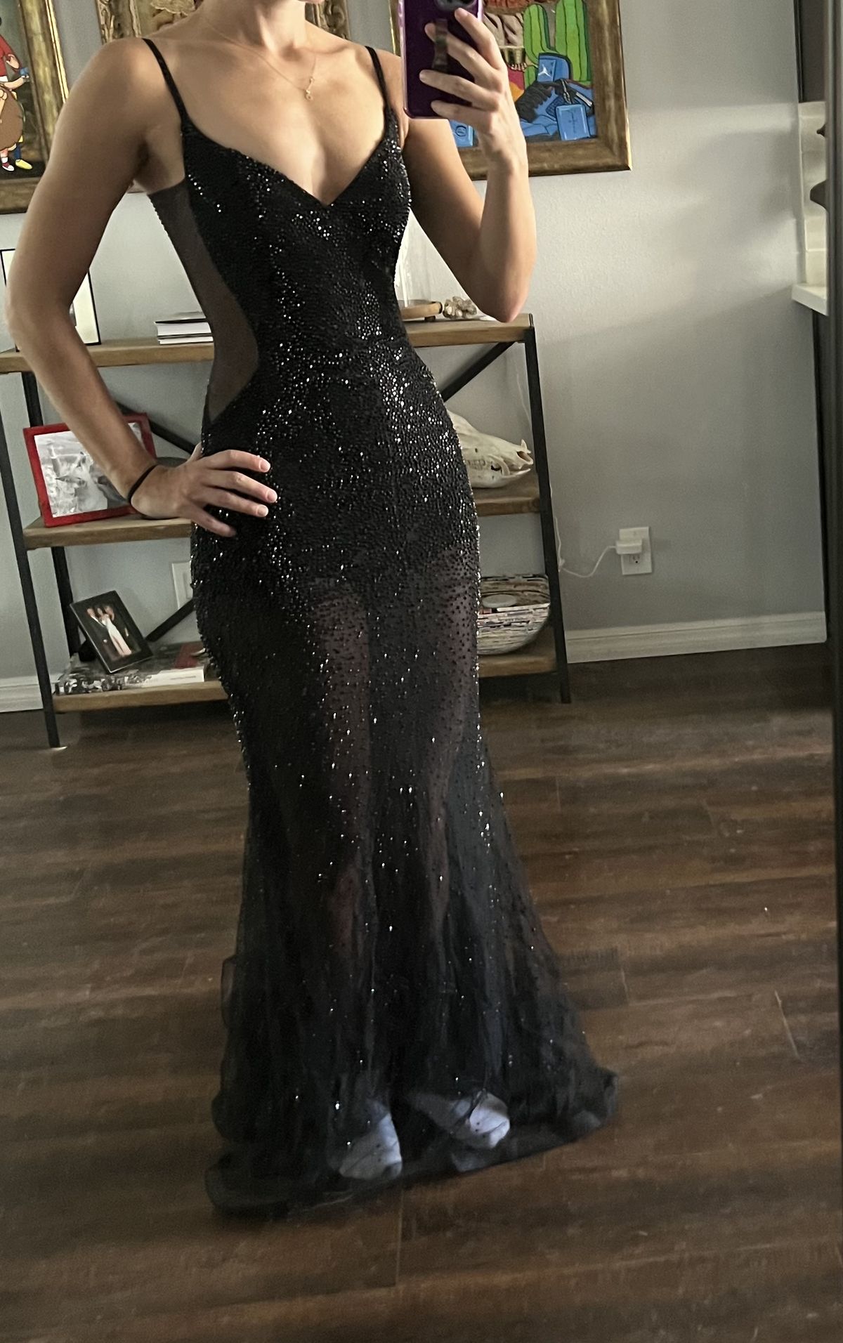 Style 28601 La Femme Size 2 Prom Sheer Black Mermaid Dress on Queenly