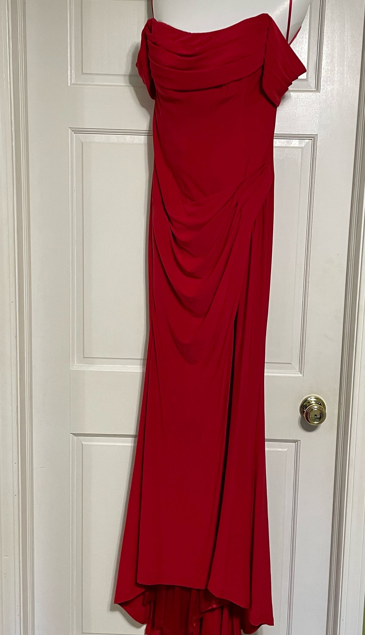 Size 2 Off The Shoulder Red Side Slit Dress on Queenly
