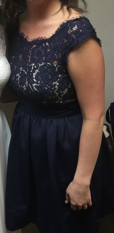 Size 8 Lace Navy Blue Cocktail Dress on Queenly