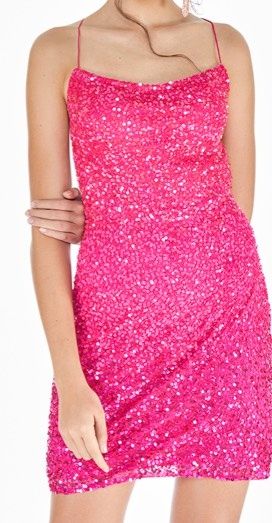 Ashley Lauren Size 2 Nightclub Sequined Hot Pink Cocktail Dress on Queenly