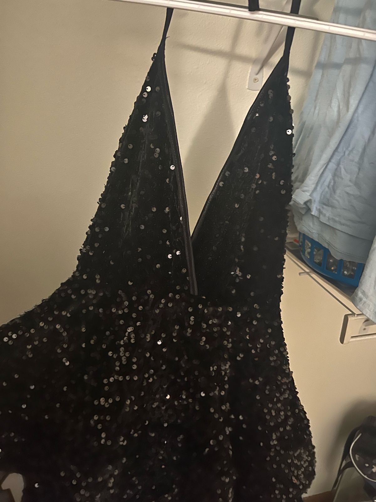 Size 2 Homecoming Halter Sequined Black Ball Gown on Queenly