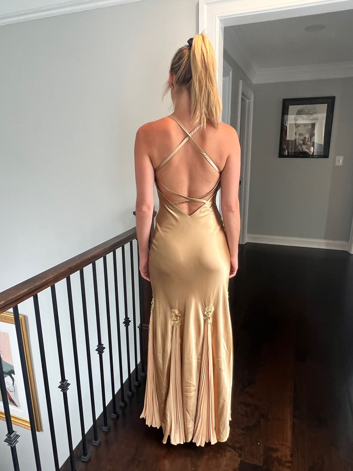 Size 4 Satin Gold Floor Length Maxi on Queenly