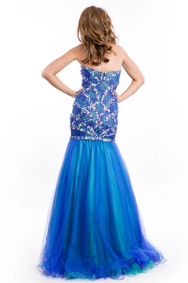 Style 6525 Partytime Size 8 Strapless Lace Multicolor Mermaid Dress on Queenly