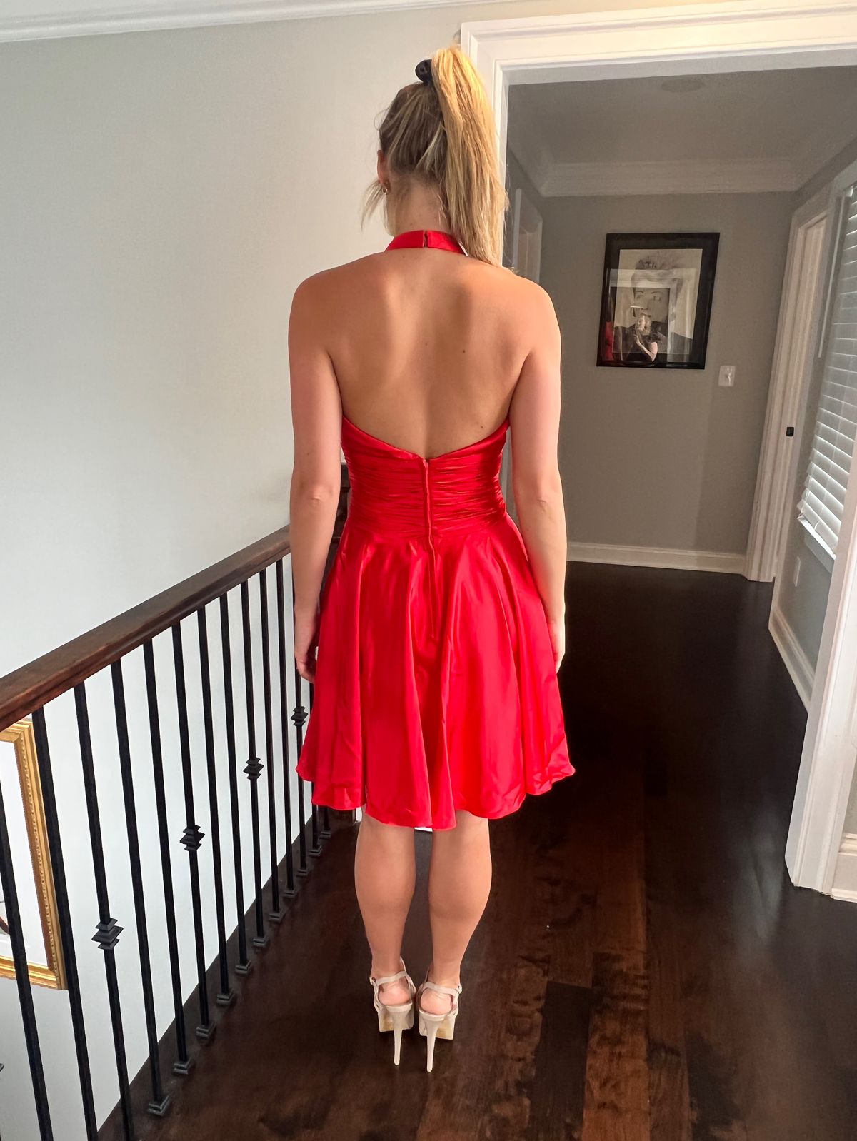 Size 6 Satin Red Cocktail Dress on Queenly