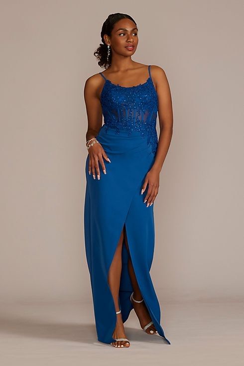 David's Bridal Size 4 Prom Sequined Royal Blue Floor Length Maxi on Queenly