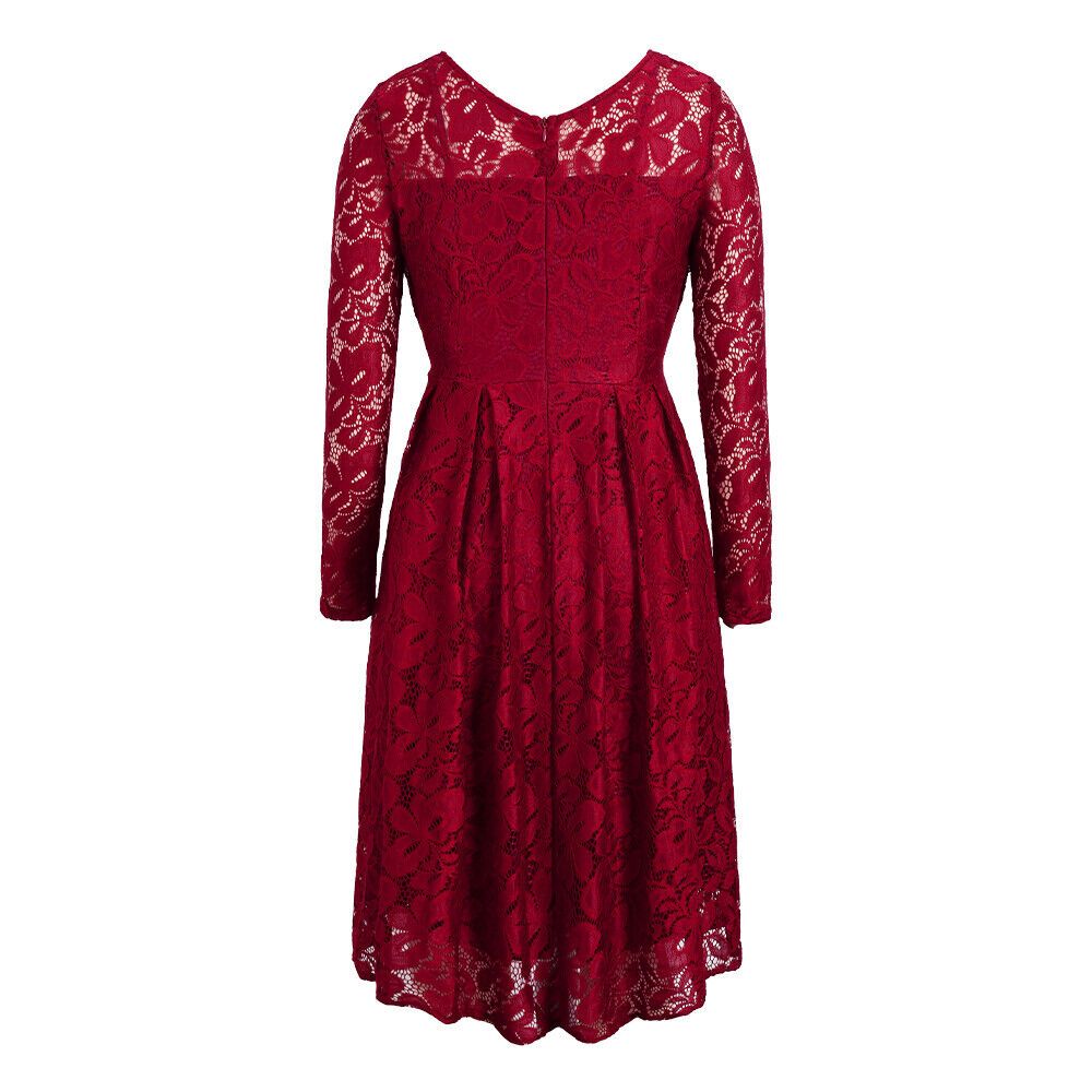 Size 6 Long Sleeve Lace Red A-line Dress on Queenly
