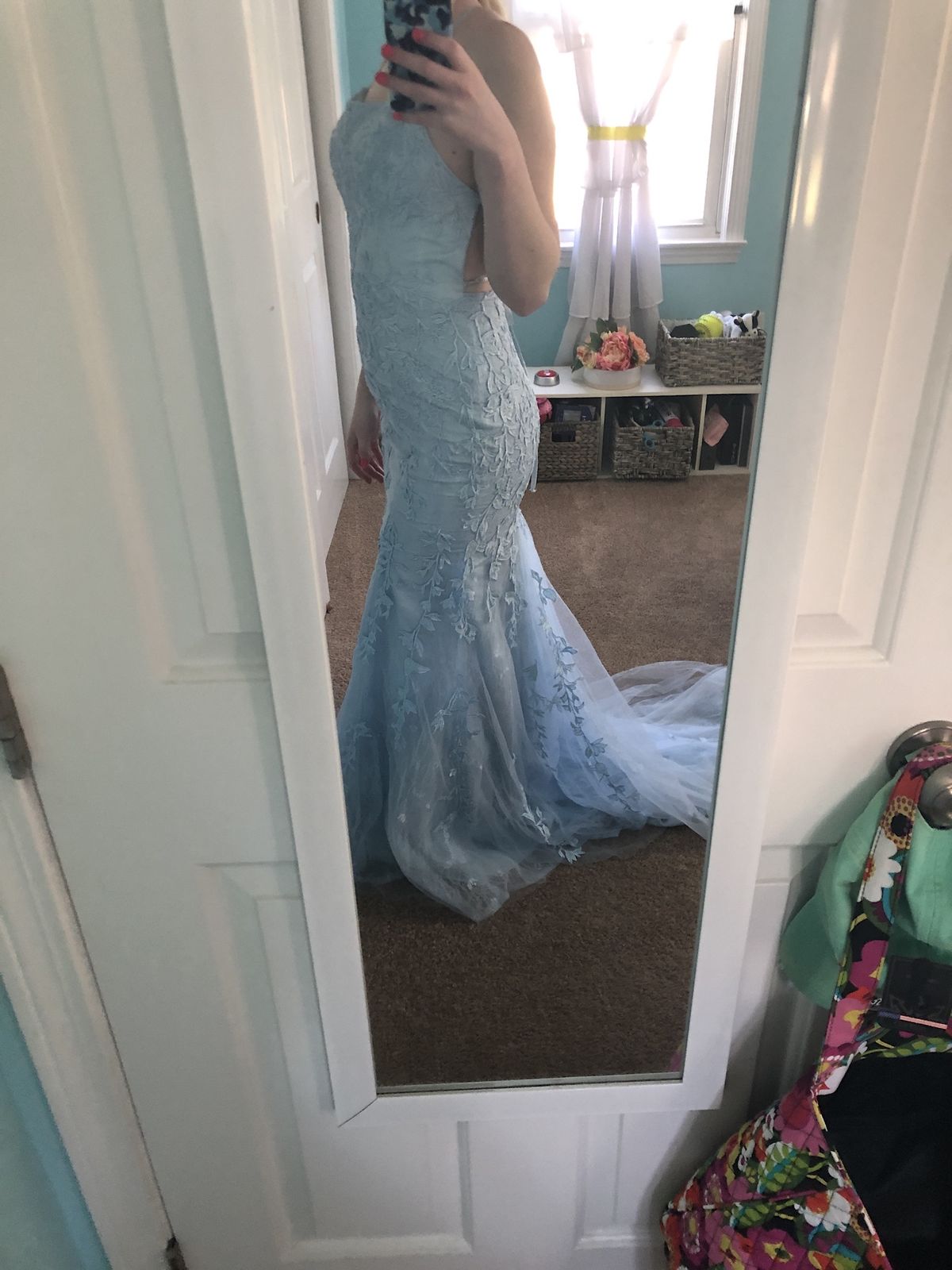 David's Bridal Size 6 Prom Sheer Blue Mermaid Dress on Queenly