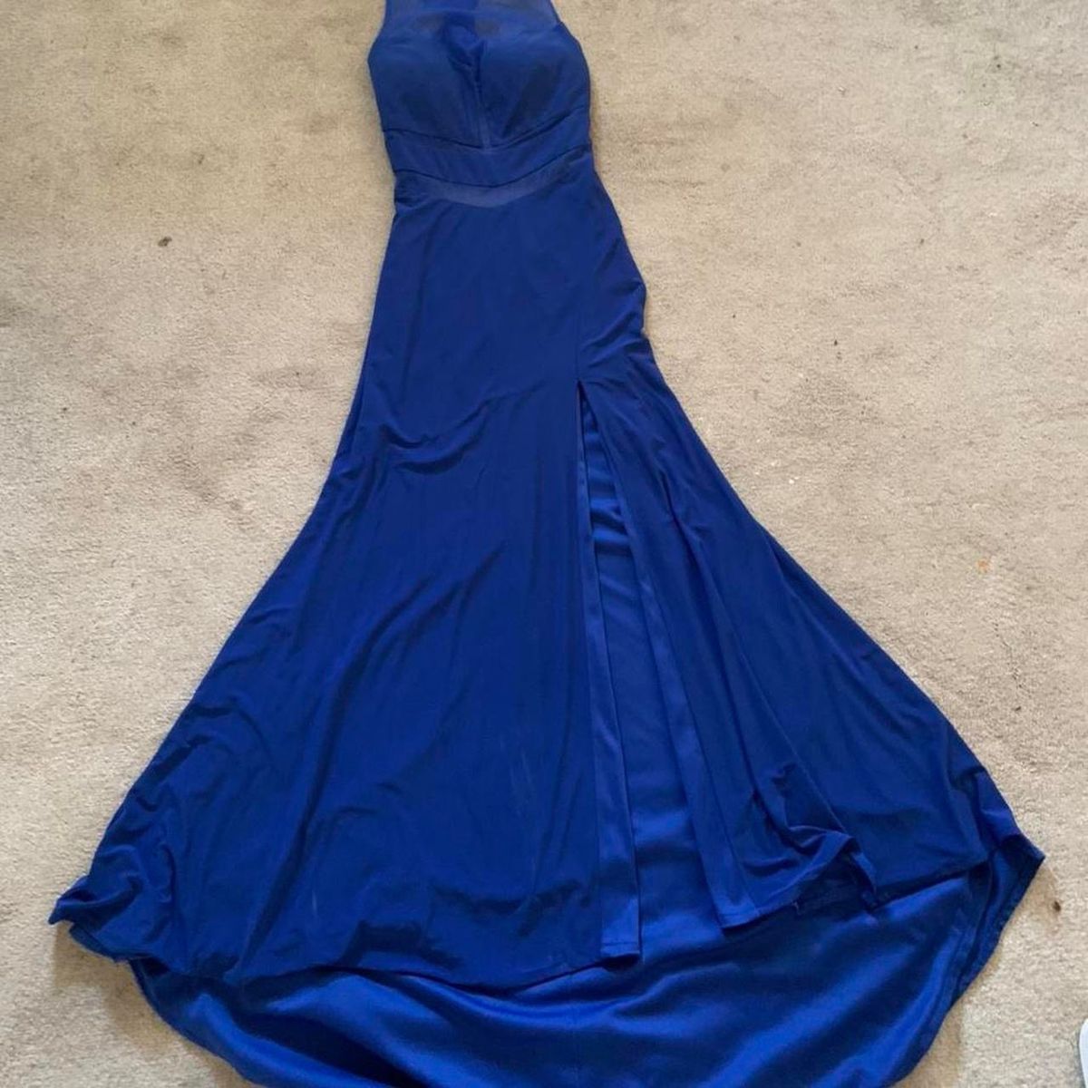 Size 4 Prom Sheer Royal Blue Ball Gown on Queenly