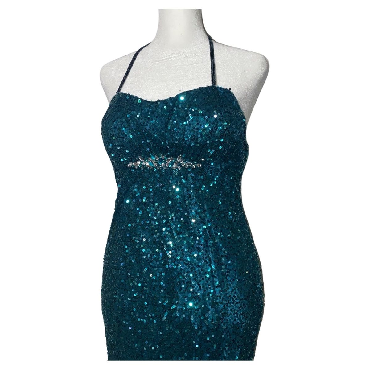 Scala Size 6 Halter Sequined Green A-line Dress on Queenly