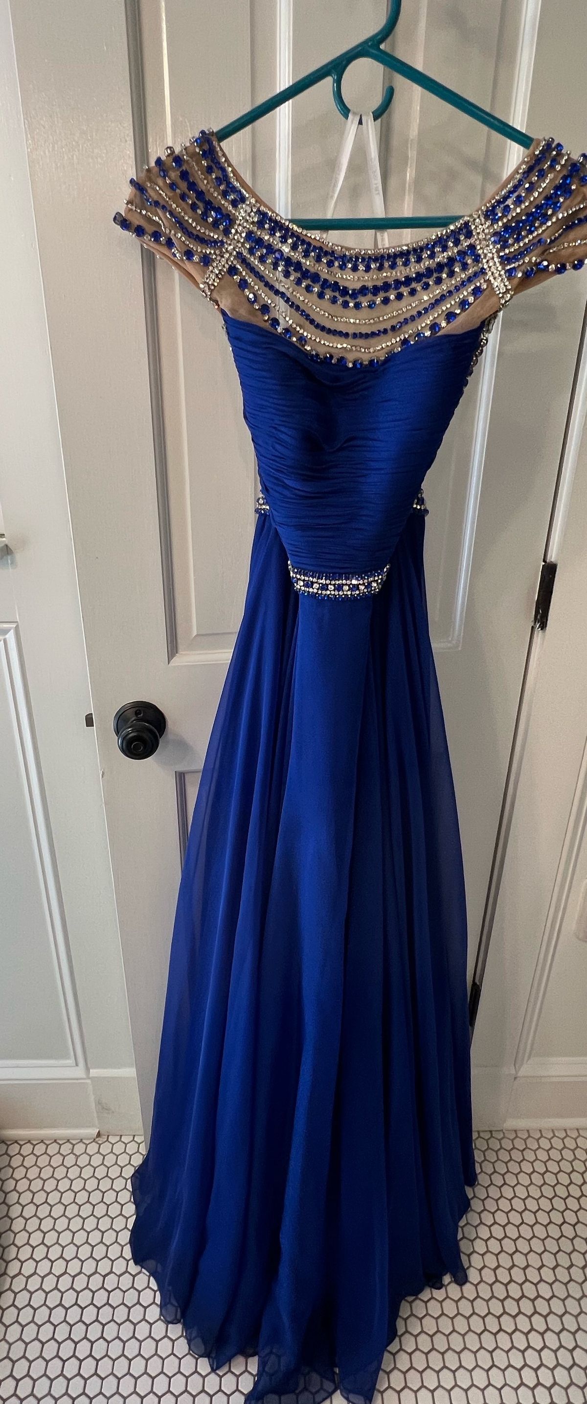 Sherri Hill Size 6 Prom Off The Shoulder Sequined Royal Blue A-line Dress on Queenly