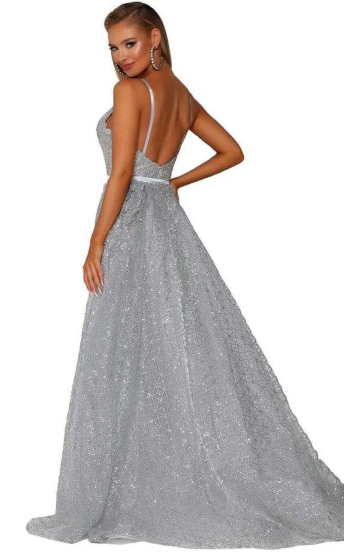 Portia and Scarlett Size 4 Prom Sequined Silver Floor Length Maxi on Queenly