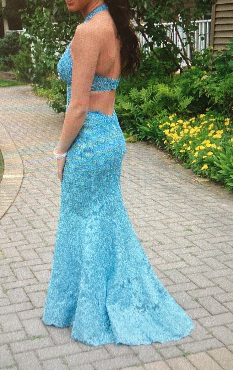 Sherri Hill Size 00 Prom Plunge Sheer Light Blue Ball Gown on Queenly