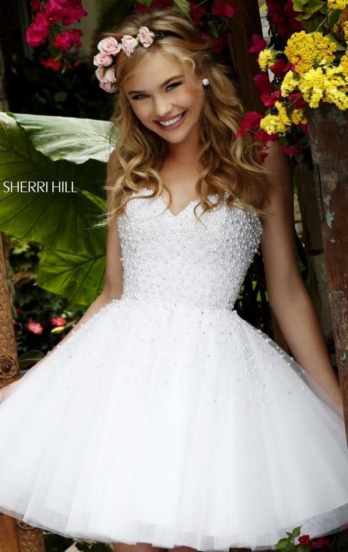Sherri Hill Size 8 Homecoming Strapless Sequined White A-line Dress on Queenly