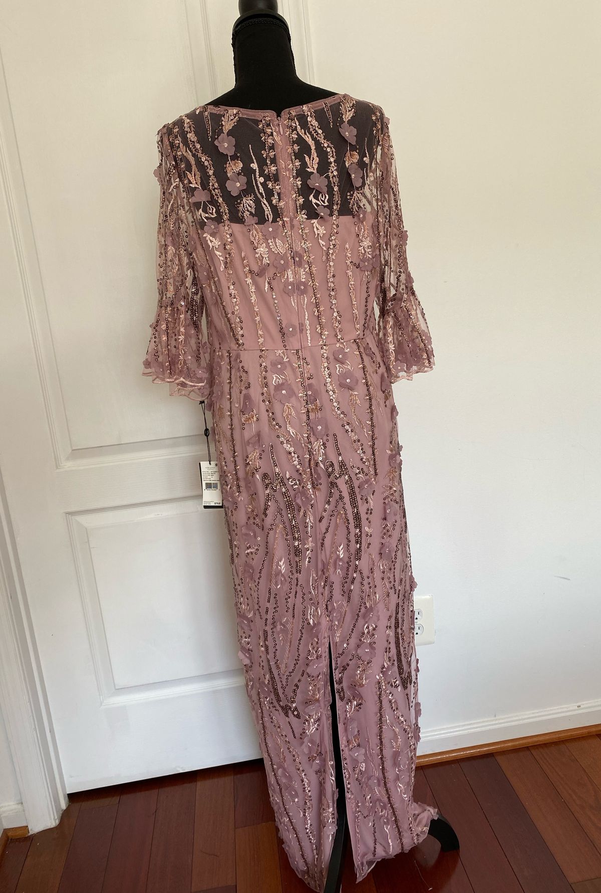Size 14 Prom Long Sleeve Sheer Coral Floor Length Maxi on Queenly