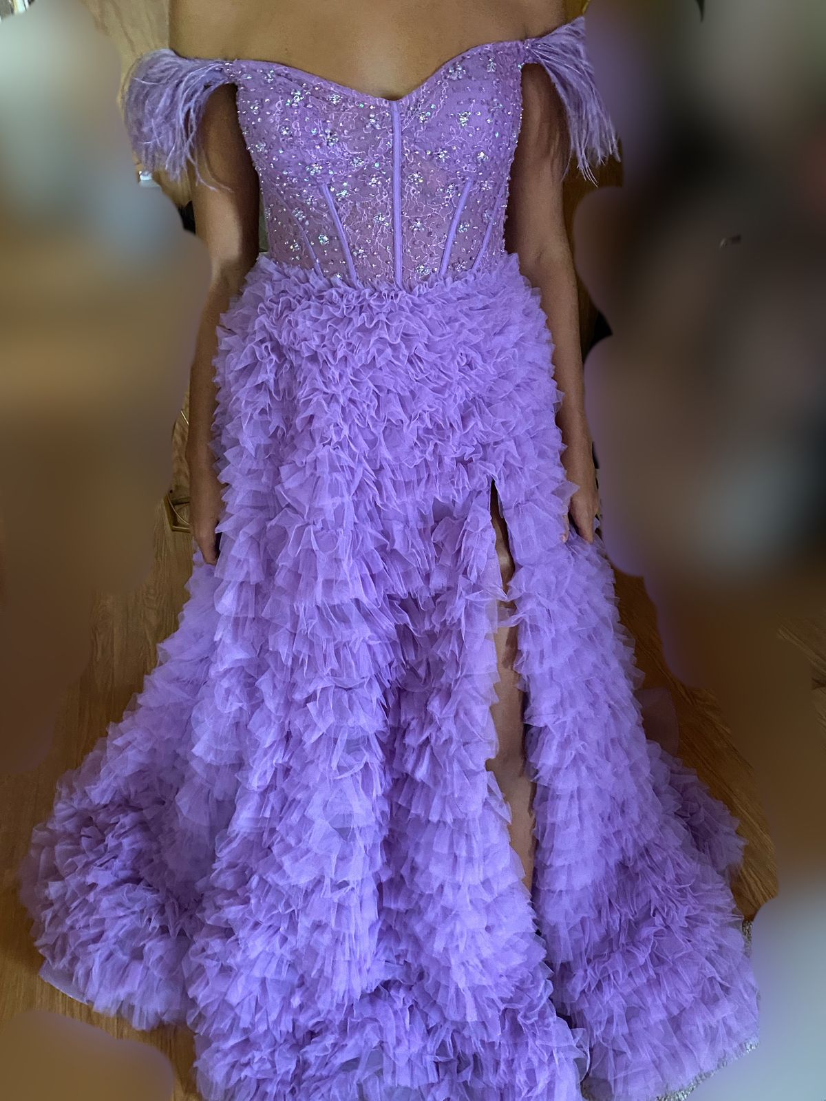 Sherri Hill Size 4 Prom Off The Shoulder Sequined Light Purple Dress With Train on Queenly