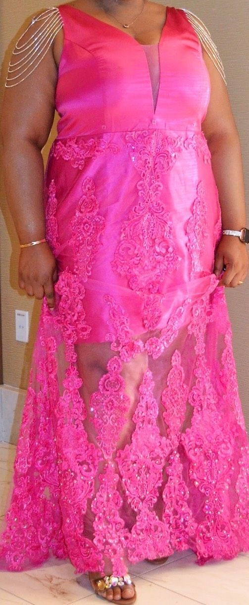 Plus Size 18 Prom Lace Hot Pink Dress With Train on Queenly