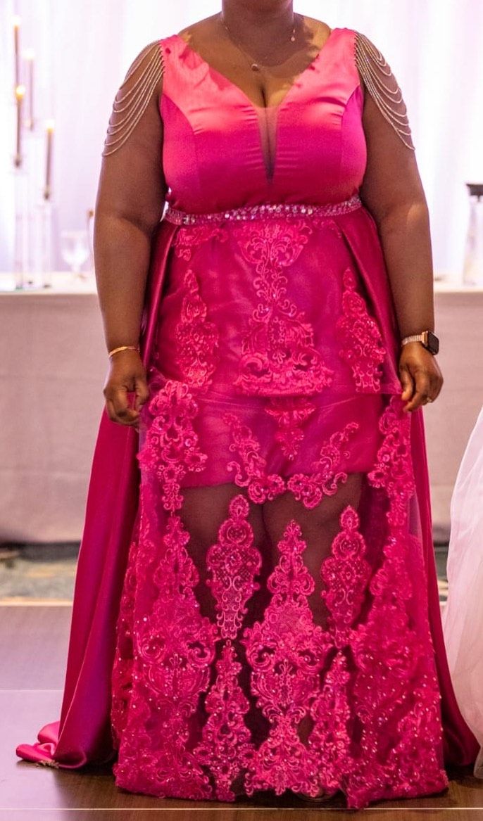 Plus Size 18 Prom Lace Hot Pink Dress With Train on Queenly