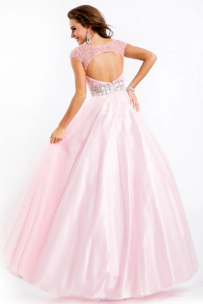 Style 6494 rachel allan partytime Size 6 Lace Pink Ball Gown on Queenly