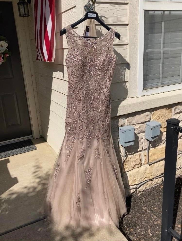 Style 71907 MoriLee Size 10 Prom Sequined Nude Mermaid Dress on Queenly