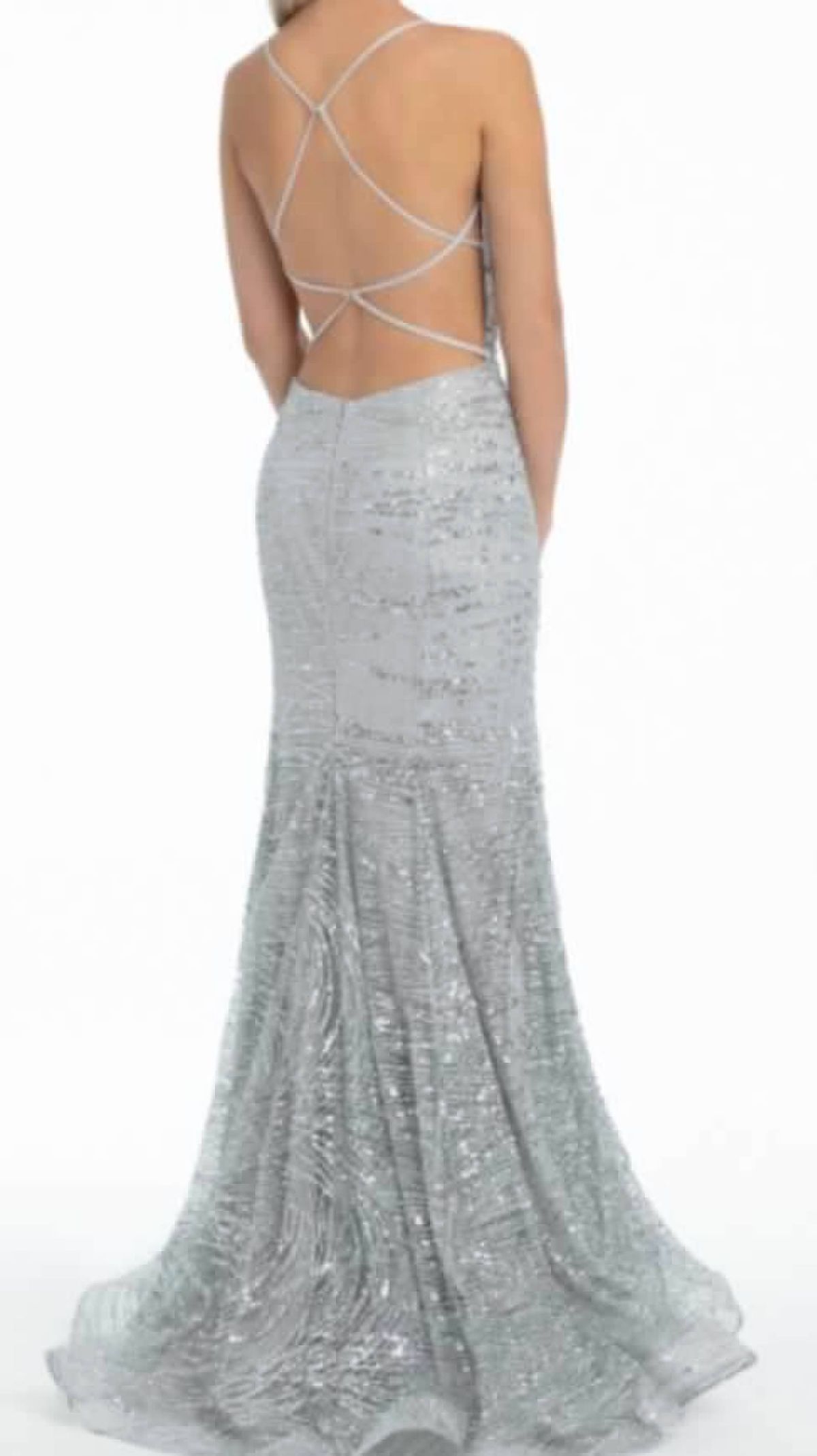 Camille La Vie Size 0 Plunge Silver Mermaid Dress on Queenly