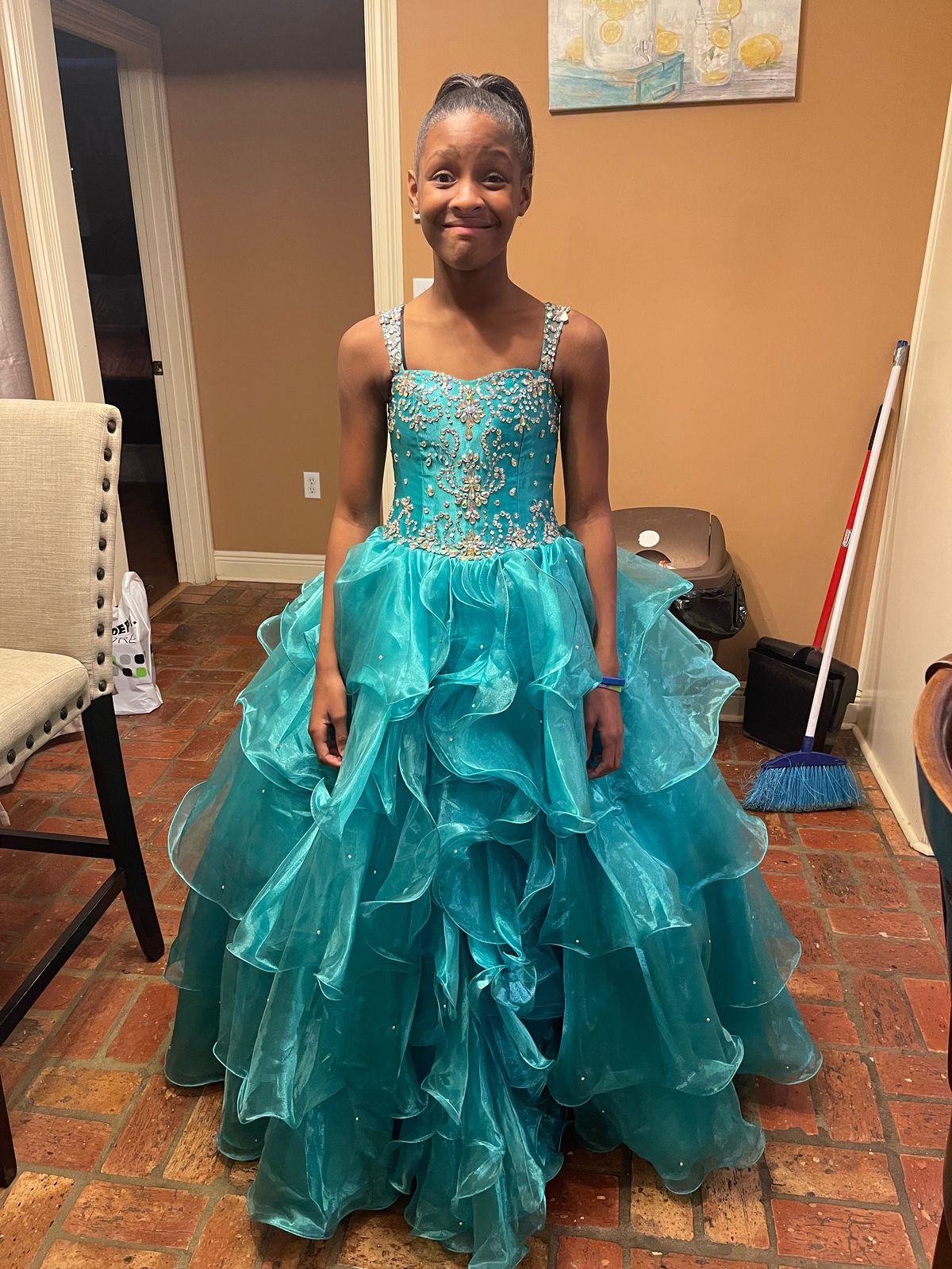 Girls Size 12 Pageant Blue Ball Gown on Queenly