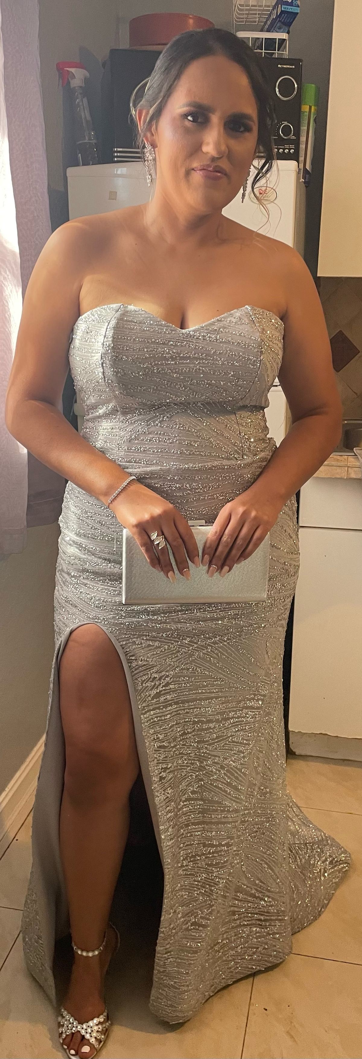L Plus Size 26 Silver Side Slit Dress on Queenly