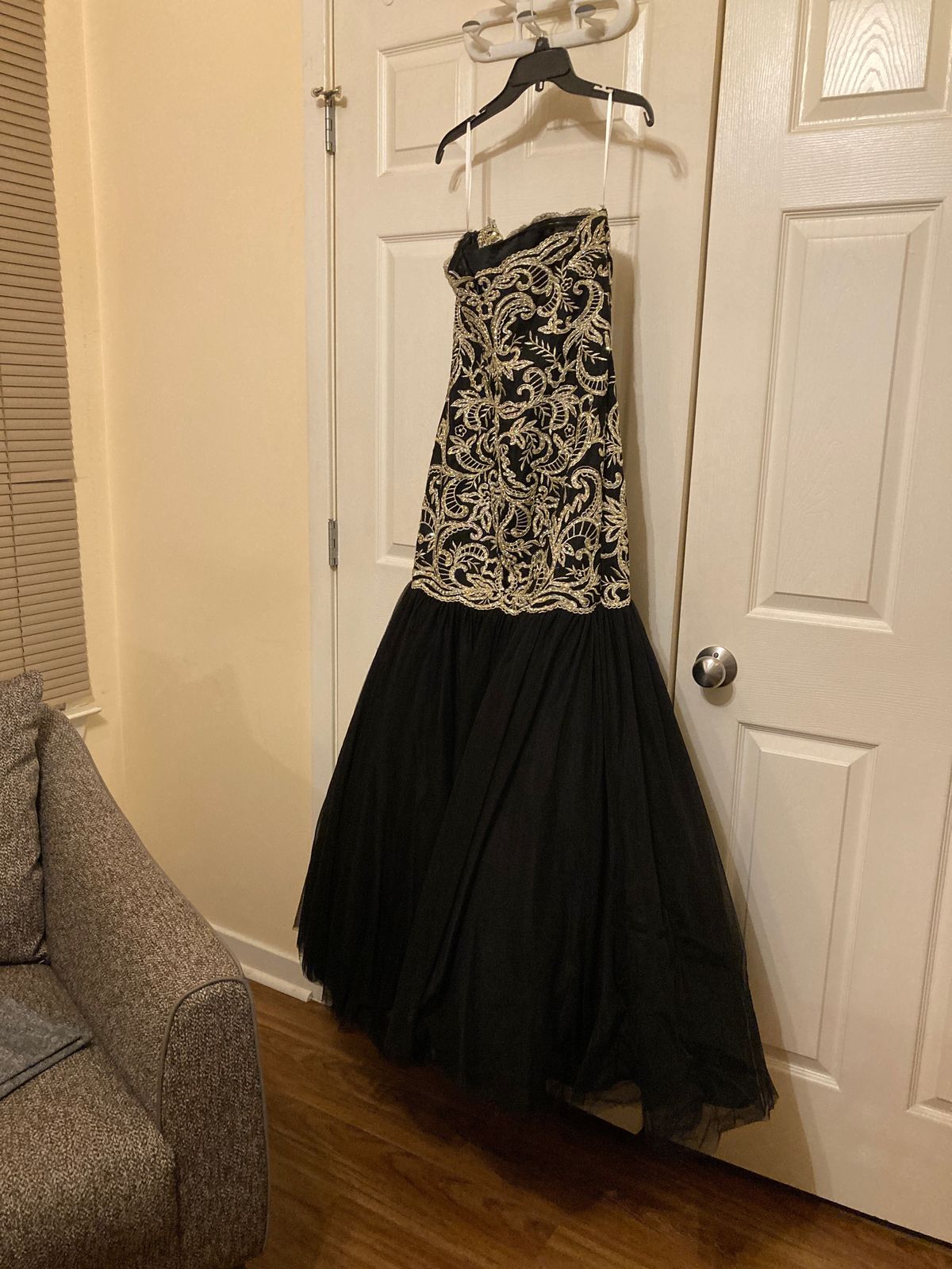 Golden ASP Size 14 Prom Black A-line Dress on Queenly