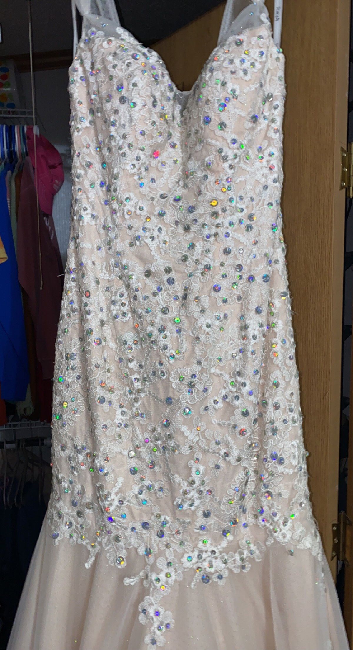 Size 4 Prom Sequined White Mermaid Dress on Queenly