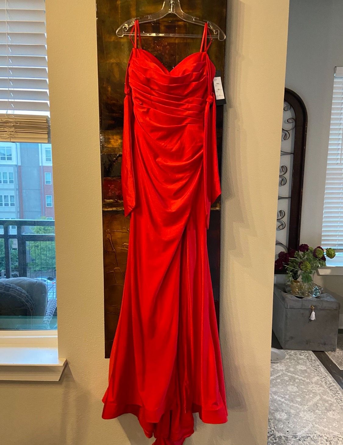 Size 6 Pageant Off The Shoulder Red Side Slit Dress on Queenly