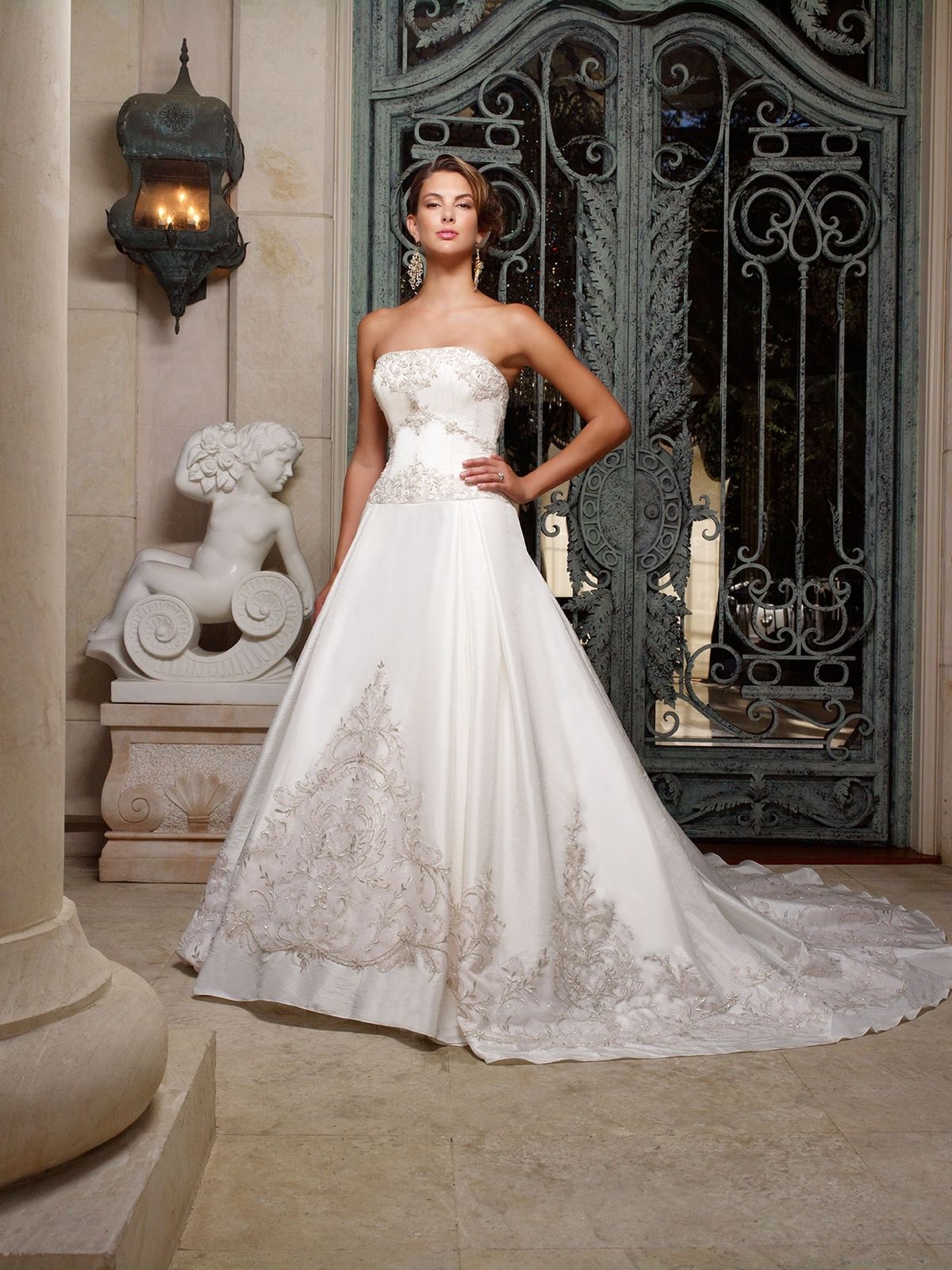 Style 1993 Casablanca Size 8 Wedding Strapless Satin White Ball Gown on Queenly