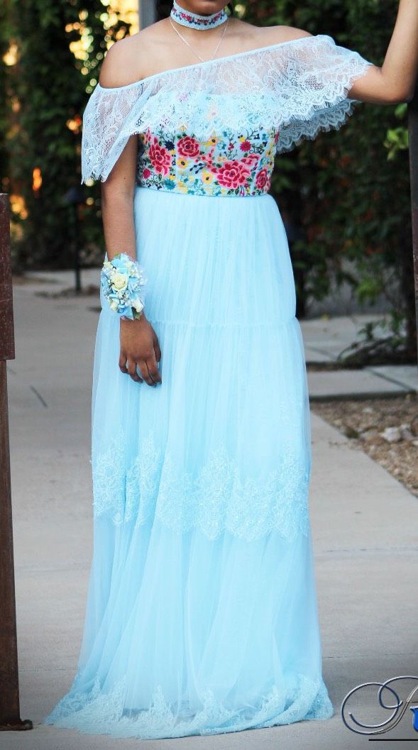 Sherri Hill Size 10 Prom Strapless Lace Light Blue Floor Length Maxi on Queenly