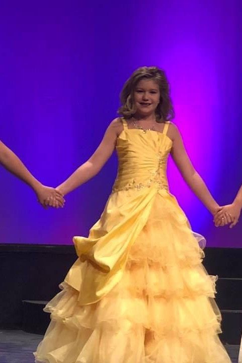 Girls Size 12 Pageant Yellow Ball Gown on Queenly