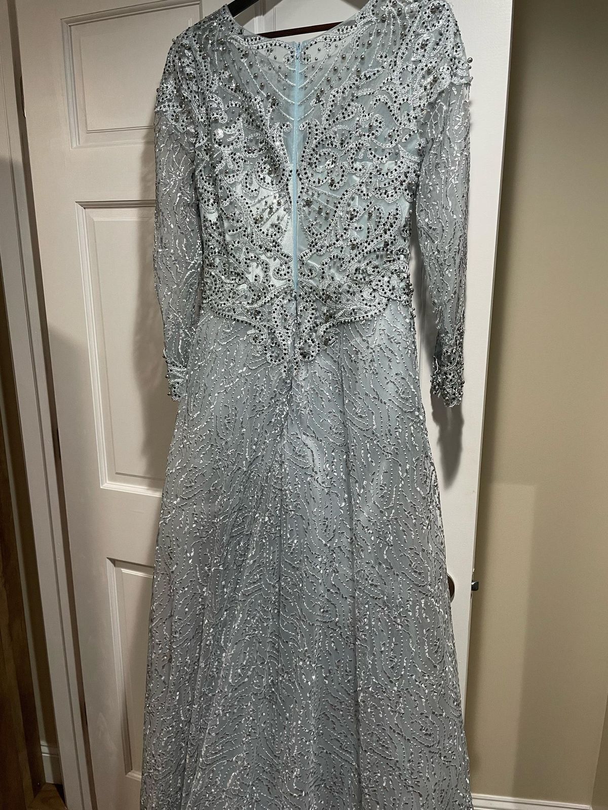Size 8 Prom Long Sleeve Lace Light Blue Mermaid Dress on Queenly