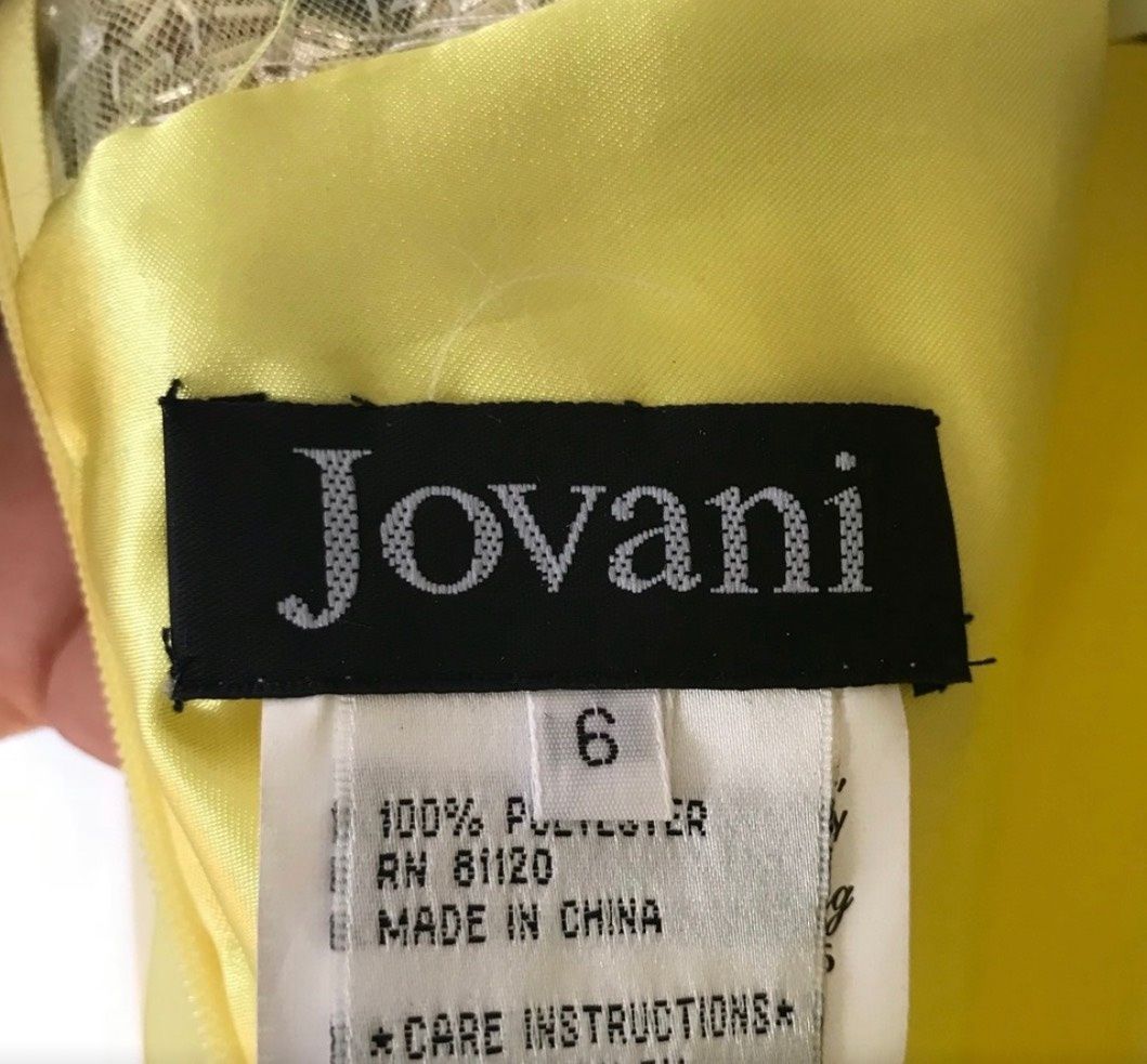 Jovani Size 6 Prom Plunge Sequined Yellow A-line Dress on Queenly