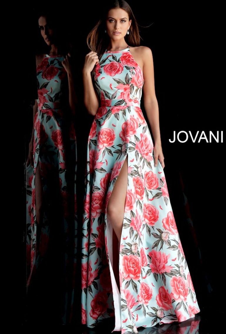 Jovani Size 4 Bridesmaid Halter Satin Multicolor Dress With Train on Queenly