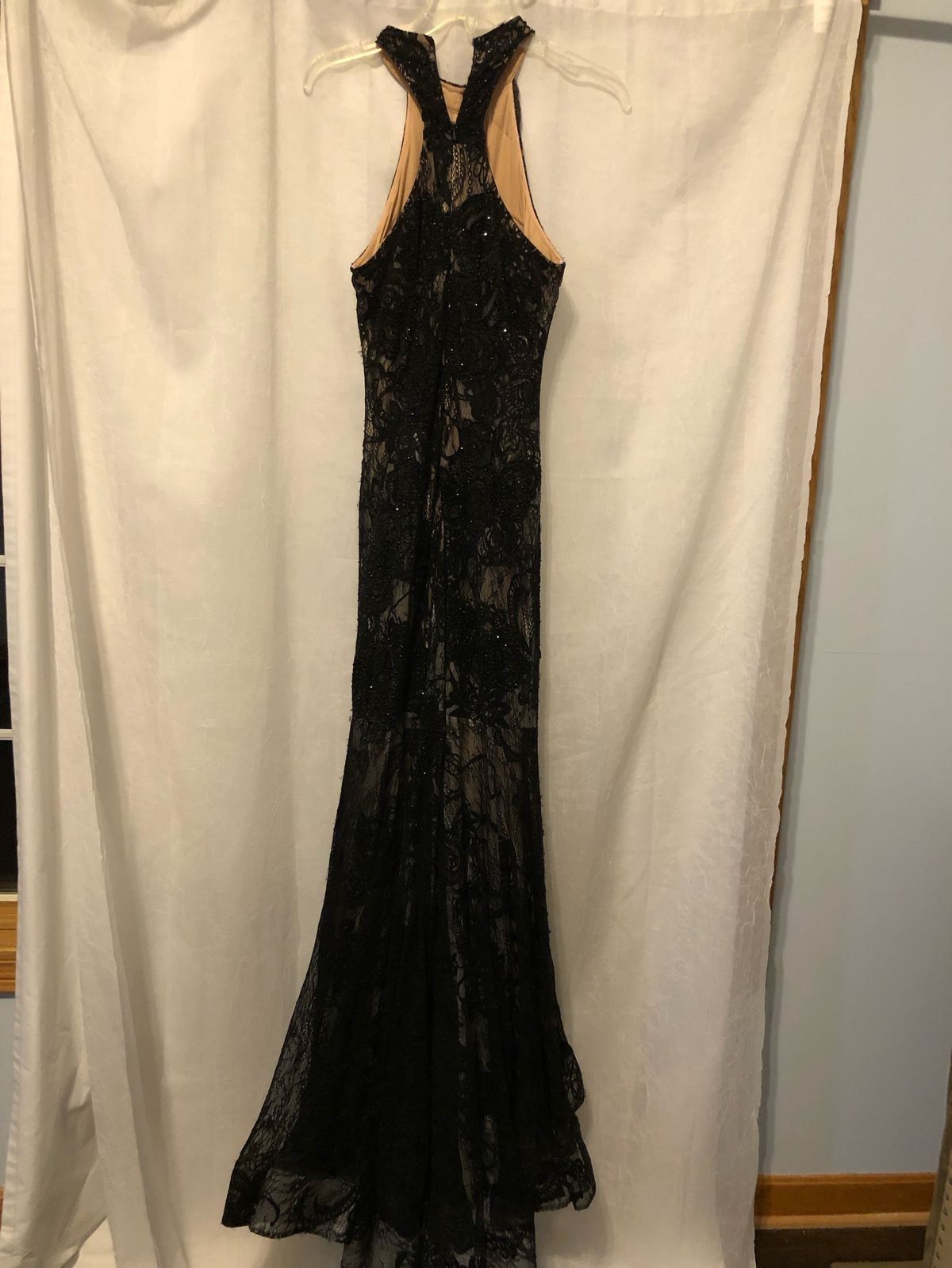 Jovani Size 4 Prom Halter Lace Black Mermaid Dress on Queenly