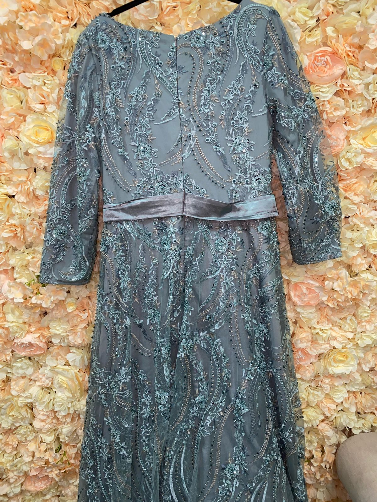 SheeGown Plus Size 18 Prom Long Sleeve Floral Blue A-line Dress on Queenly