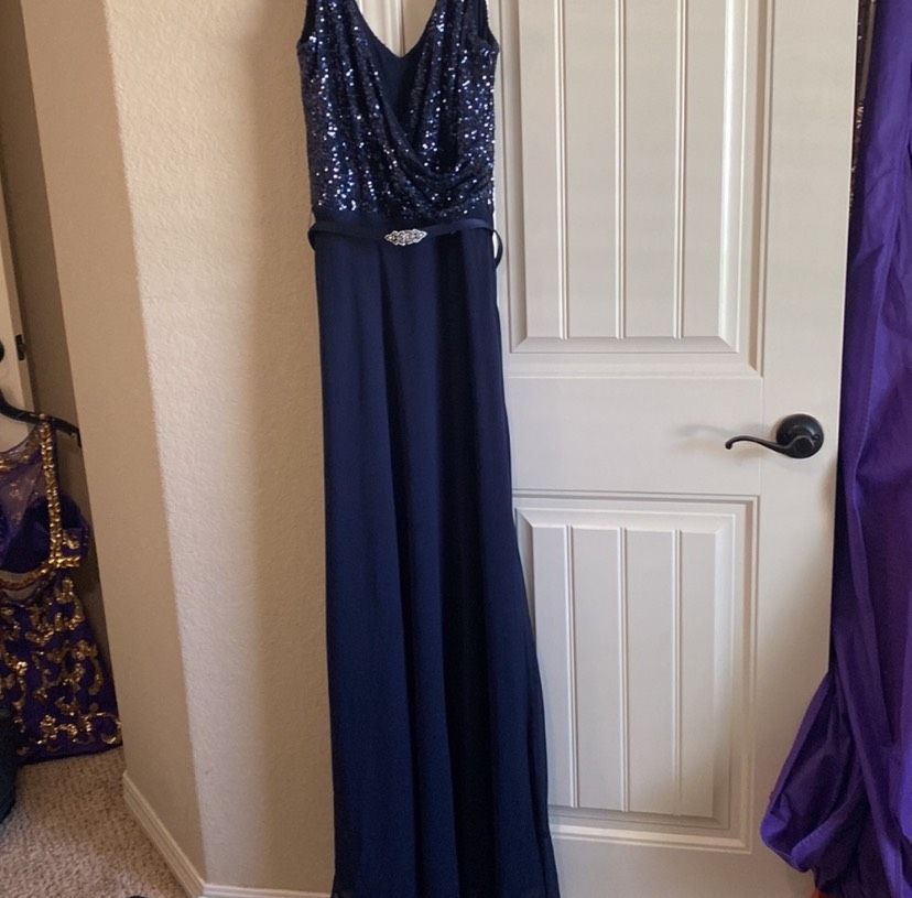 Size 10 Sequined Navy Blue Floor Length Maxi on Queenly