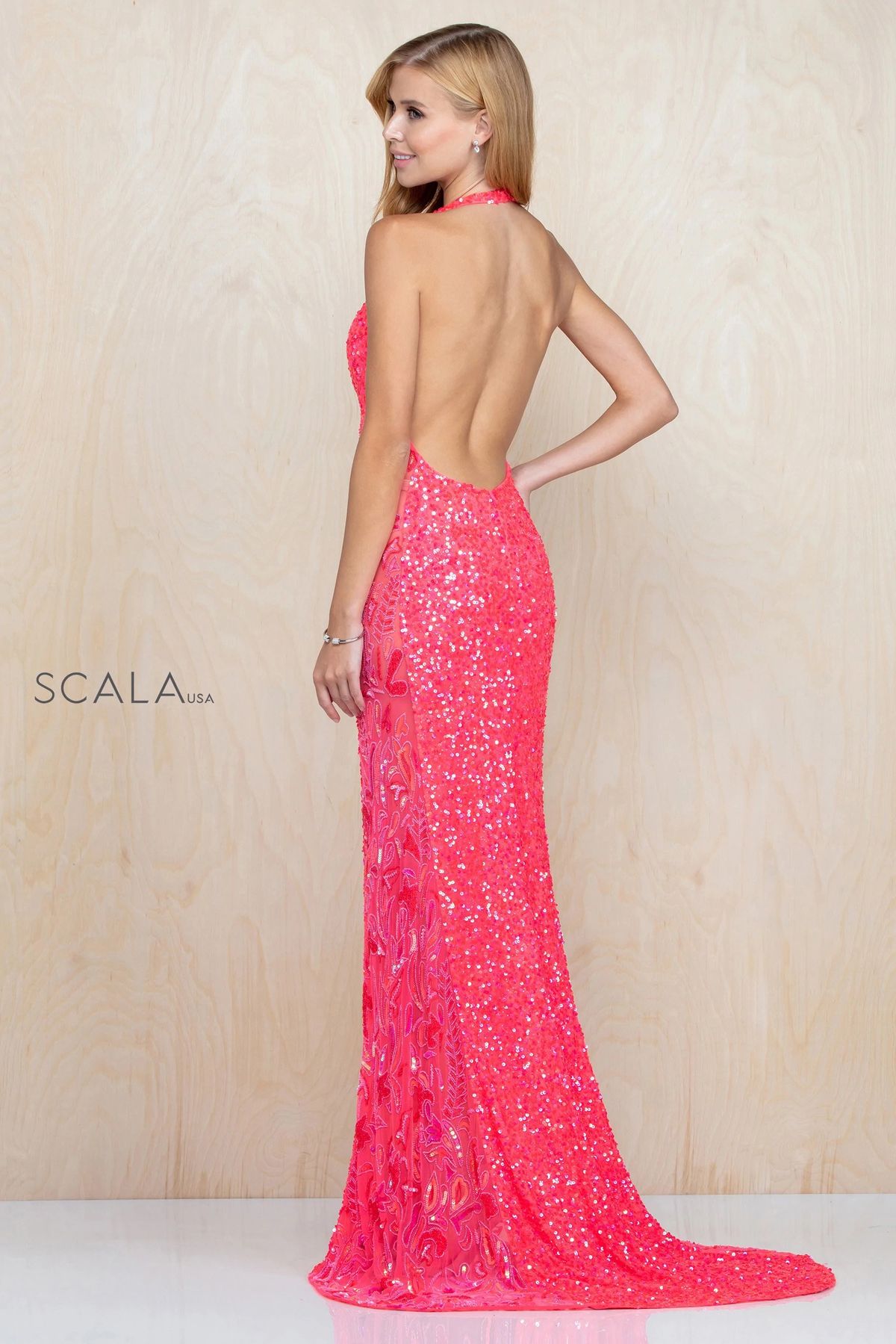 Scala Size 4 Prom Halter Coral Floor Length Maxi on Queenly