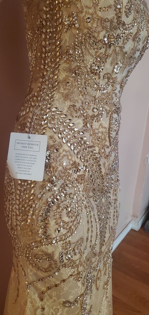 Glow By Colors Size 4 Sequined Gold Mermaid Dress on Queenly